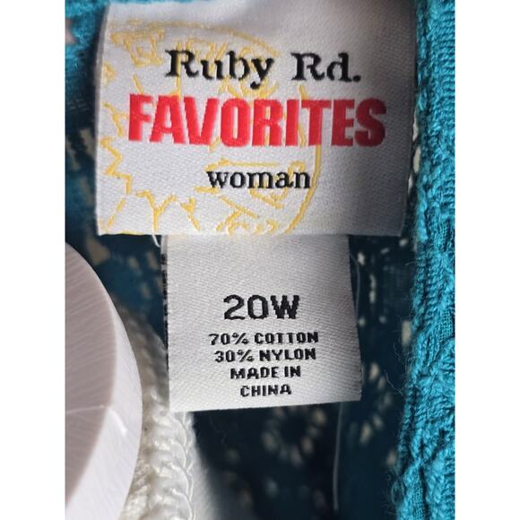 Ruby Rd Favorites Women's Blue Lace Button Up 3/4 Sleeve Shirt Top Size 20W Plus - Picture 4 of 6